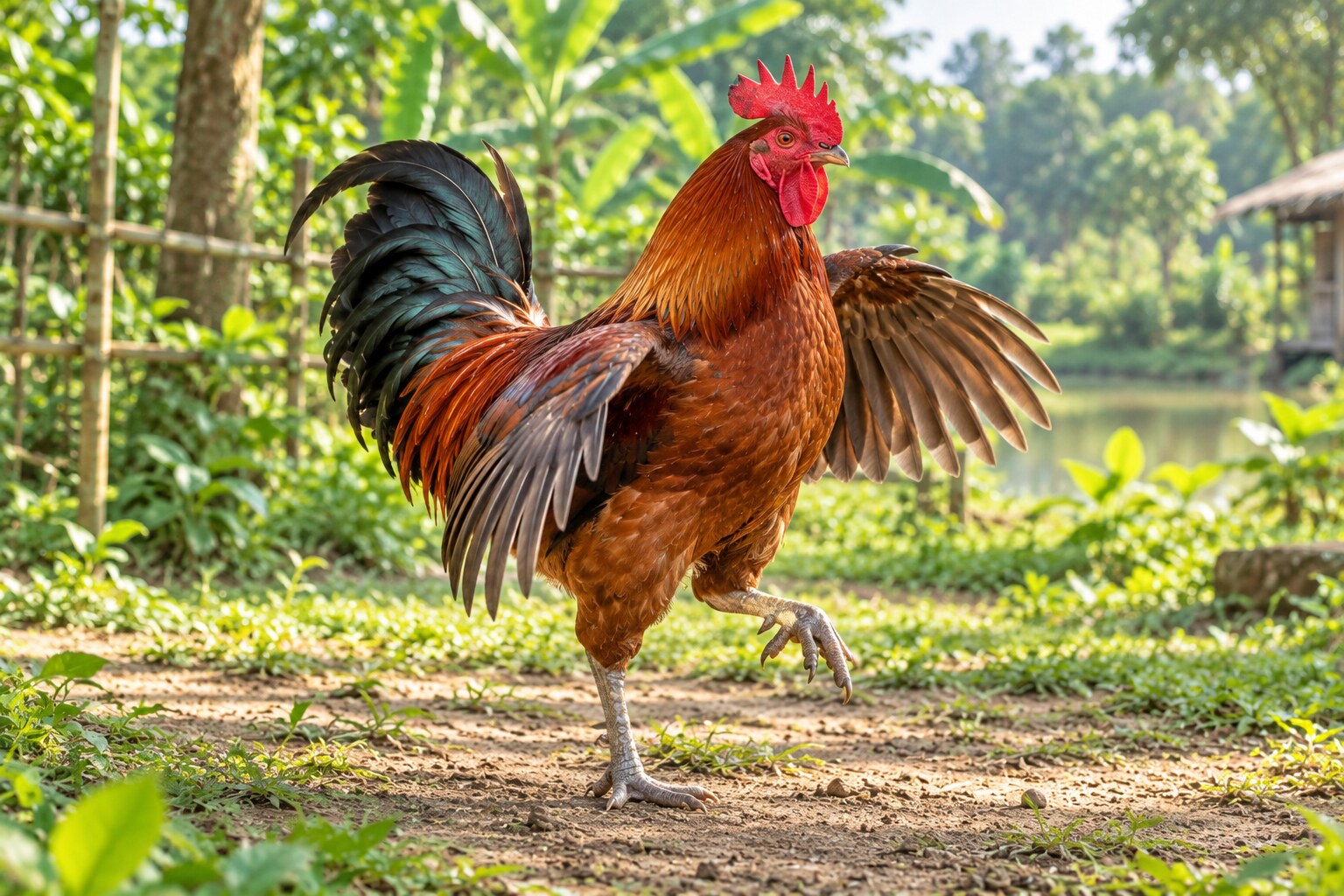 লড়াকু ভঙ্গিতে দেশি মোরগ